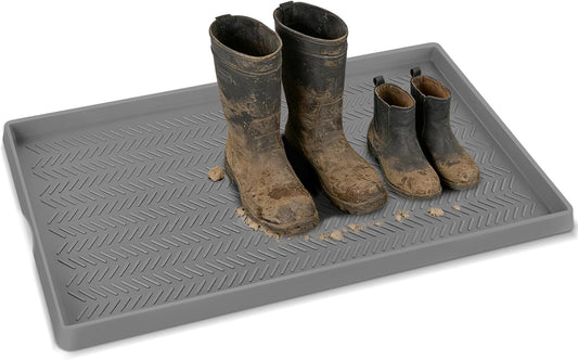Kalolary Extra Large Boot Tray for Entryway, Silicone Shoe Trays Mat for Indoor Outdoor Use Non-Slip Shoe Mat Tray for Muddy & Wet Shoes Waterproof Shoe Rug for Front Door Patio Porch Room (30“x16“)