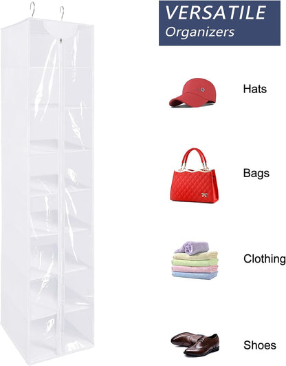 8 Tier Clear PVC Hanging Organizer With Zipper, Sweater Storage Shelves With Cover, Shoe Organizer for Closet, Black