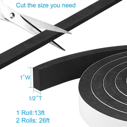 Seal Foam Tape,1/2 Inch W x 1/8 Inch T Weather Stripping for Door and Window,High Density Single Sided Closed Cell Door Insulation Weather Strip, 3 Rolls Total 50FT Black