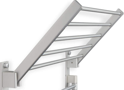 BGT Wash Clothes Drying Rack Wall Mount Laundry Room Organizer with Hooks & Swing Arms, 17" Metal Laundry Rack Silver