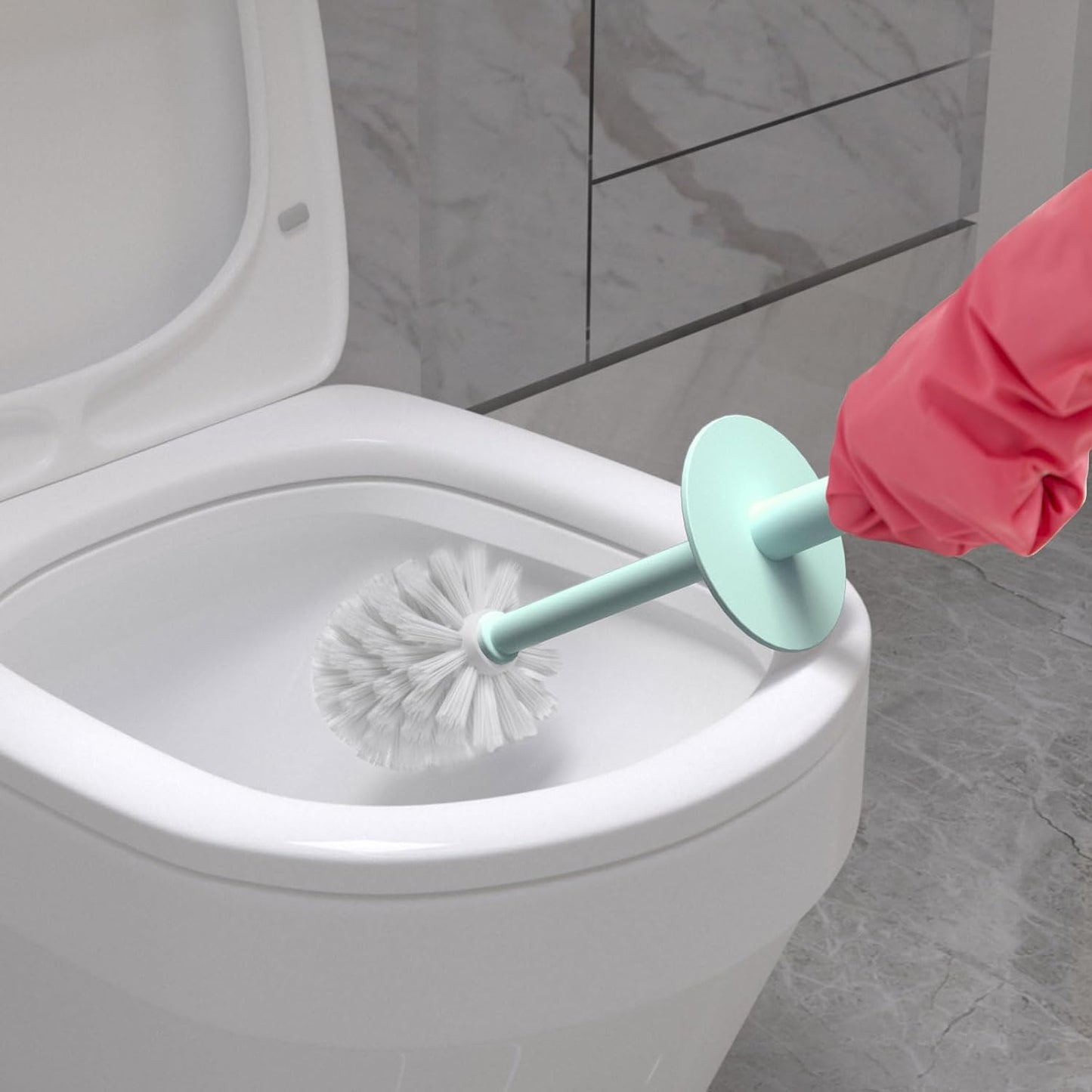 Topsky 2 Pack Compact Toilet Brush & Holder Set, Plastic Round Barrel Loo Brush with 2 Replacement Toilet Brush Head, Durable for Bathroom Toilet, Gray