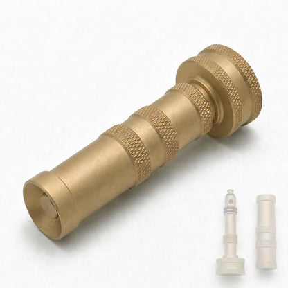Brass Hose Nozzle, Heavy Duty, Adjustable High Pressure, 3/4" GHT | Uncoated solid brass nozzle, adjustable high-pressure spray, leak-proof, rust-proof, fits standard hose. Garden & car wash.