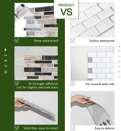 STICKGOO Thicker Design Peel and Stick Tile Backsplash, 12”×12” Stick on Backsplash for Kitchen, Self Adhesive Tile Stickers for Kitchen Backsplash and Bathroom(10 Sheets, Vintage Stone)