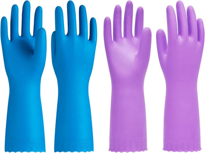 PACIFIC PPE 2 Pairs Reusable Dishwashing Cleaning Gloves with Latex Free, Cotton Lining, Kitchen Gloves, Blue, Medium