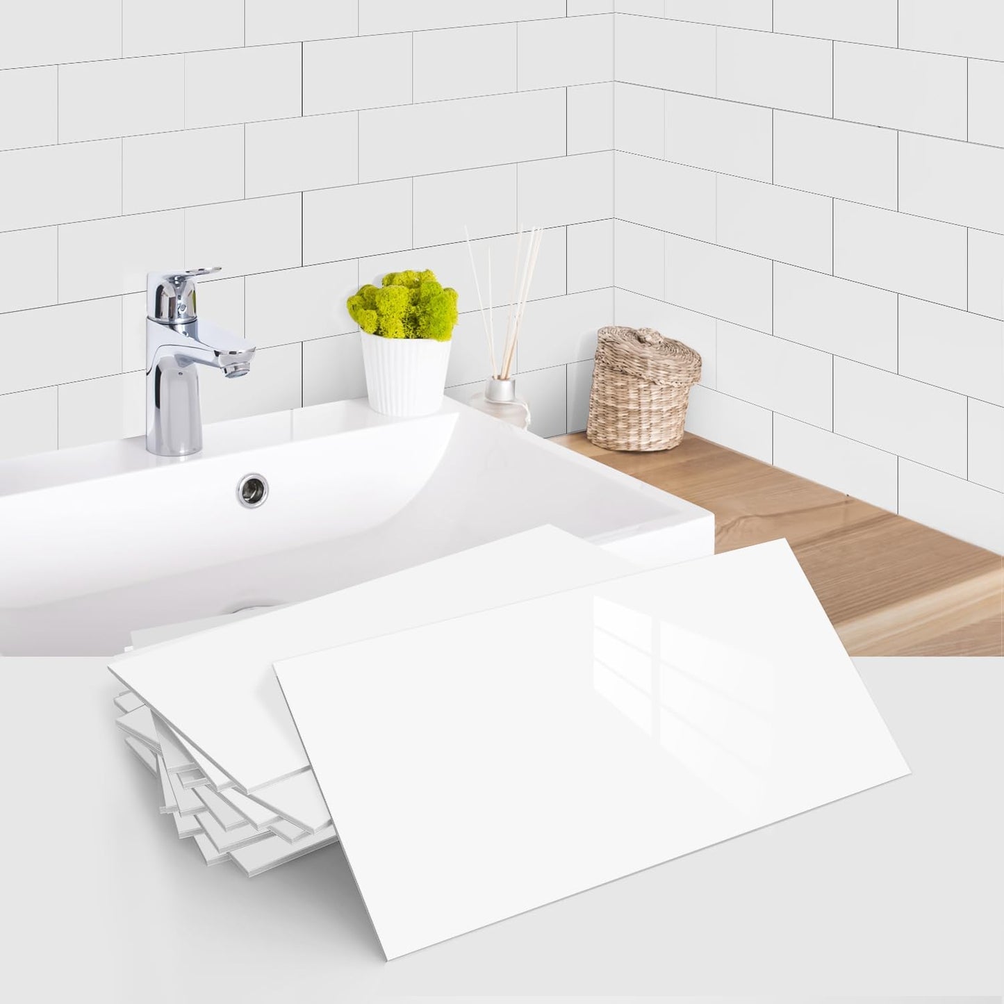 VICCI 32Pcs Tile Decals - Peel and Stick Kitchen Backsplash - Decorative Wall Tiles Stickers 8" x 4" Self-Adhesive Waterproof Removable for Bathroom Cabinets Home DIY Projects Decor