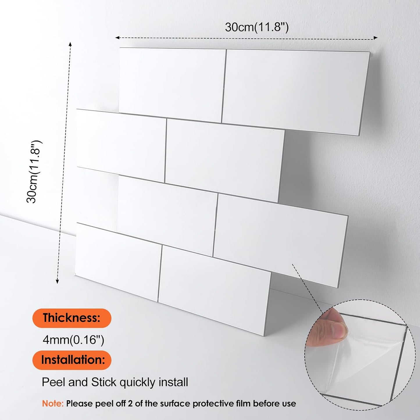 10- Sheet Polished White Peel and Stick Backsplash, 12’’Luxury PVC Ceramic Look Self Stick Subway Tiles, Waterproof Peel and Stick Wall Tiles for Kitchen and Bathrrom