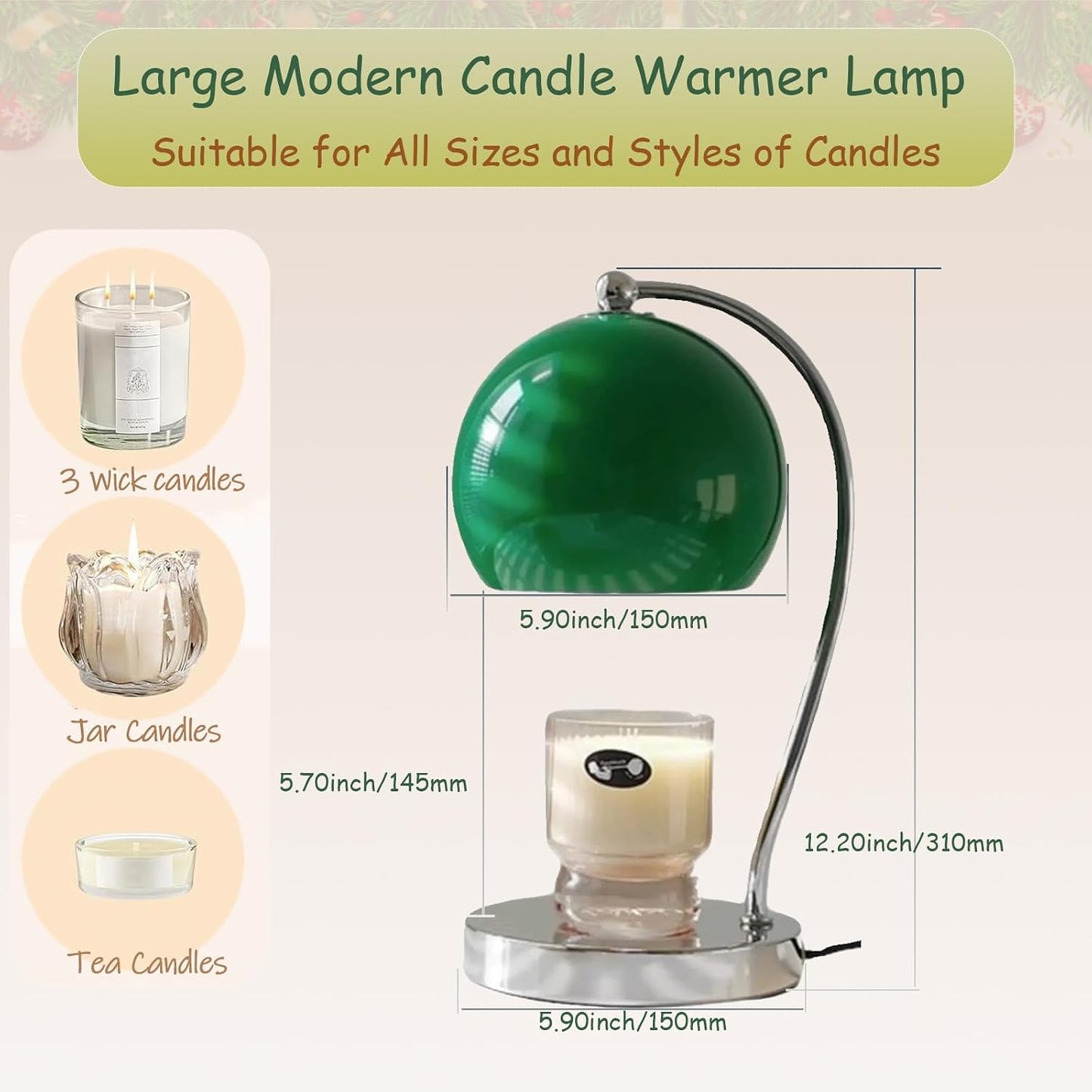 Candle Lamp Warmer, Wide Base Scented Candle Warmer with Timer and Dimmer, Modern Candle Melting Lattern, Home Decor Table Lamp (Silver)