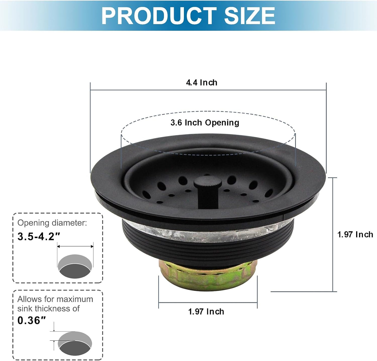 ZM Kitchen Sink Stainless Steel Basket Strainer with Drain Assembly, 3-1/2 Inch Sink Drain Stopper Plug