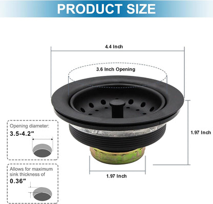 ZM Kitchen Sink Stainless Steel Basket Strainer with Drain Assembly, 3-1/2 Inch Sink Drain Stopper Plug