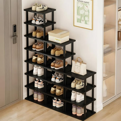 Vertical Shoe Rack - Tall Narrow Shoe Rack Organizer for Small Spaces,5 Tier Bamboo Shoen Shelf for Entryway,Closet,Corner,Doorway,Skinny Shoe Shelf Space Saving Shoe Storage,Free Stackable DIY