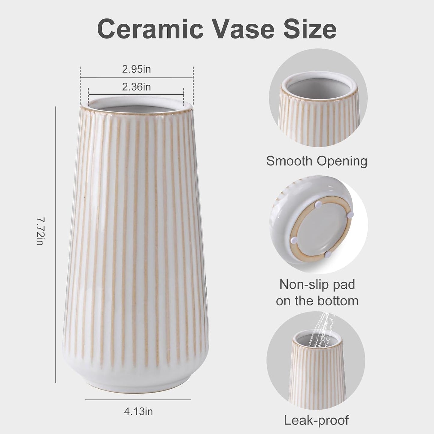 White Ceramic Vase, GUKJOB Small Cute Flower Vase for Pampas Grass, Home, Living Room, Dining Table, Farmhouse, Office Decor, Bedroom, Table, and Kitchen Shelf (White- 2PCS)
