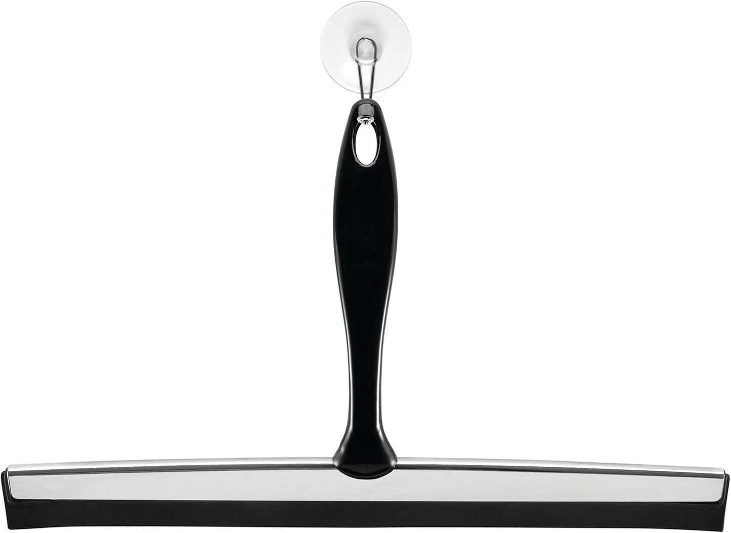 iDesign Zia Metal and Plastic Bathroom Squeegee for Shower, Glass Doors, Floors, Mirrors, with Suction Hook Holder , 12 Inches, Clear and Stainless Steel