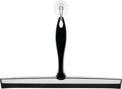 iDesign Zia Metal and Plastic Bathroom Squeegee for Shower, Glass Doors, Floors, Mirrors, with Suction Hook Holder , 12 Inches, Clear and Stainless Steel