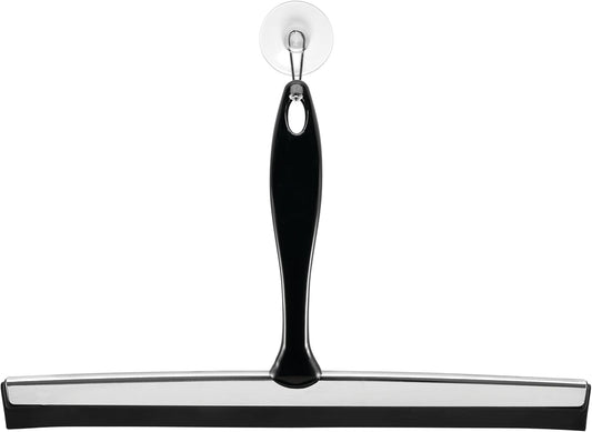 iDesign Zia Metal and Plastic Bathroom Squeegee for Shower, Glass Doors, Floors, Mirrors, with Suction Hook Holder , 12 Inches, Clear and Stainless Steel