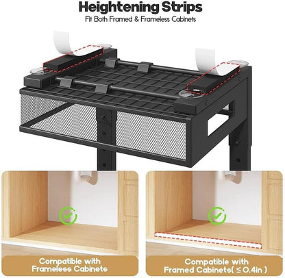 Under Sink Organizer, 2-Tier Dual Pull Out Cabinet Organizer Drawers With Smooth Circular Rail, Large Capacity Metal Mesh Sliding Shelves For Bathroom& Kitchen Storage,Height Adjustable–White,2 Packs