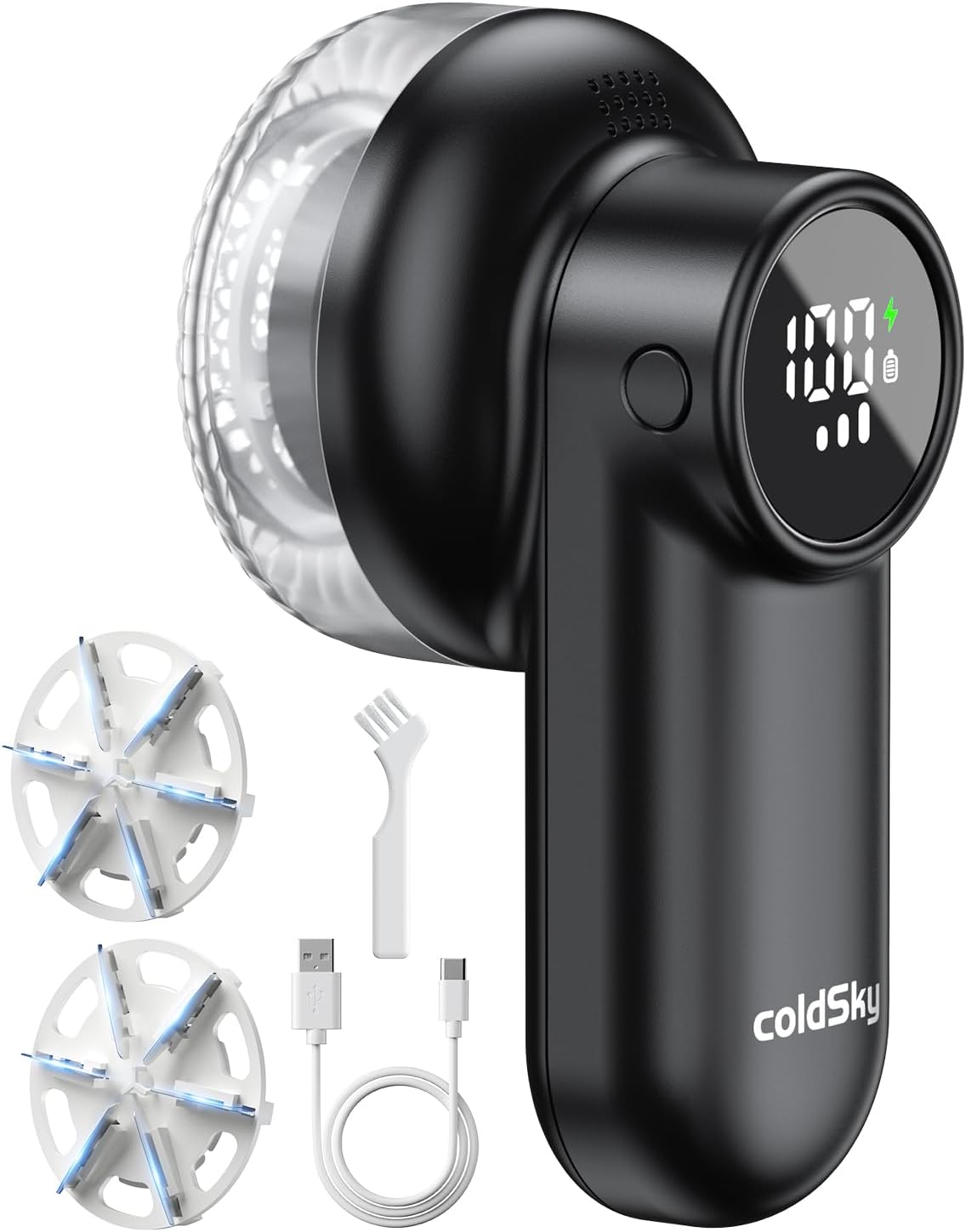 coldSky Rechargeable Fabric Shaver, Lint Shaver with Digital Display, Sweater Shaver with 6-Leaf Blades and Safety Lock, 3-Speeds Defuzzer Remove Fuzz, Pills from Clothes, Furniture, Blanket Green