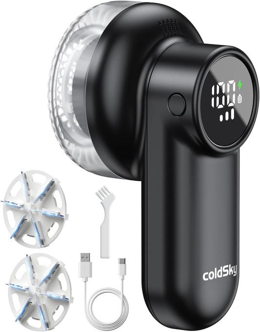 coldSky Rechargeable Fabric Shaver, Lint Shaver with Digital Display, Sweater Shaver with 6-Leaf Blades and Safety Lock, 3-Speeds Defuzzer Remove Fuzz, Pills from Clothes, Furniture, Blanket Green