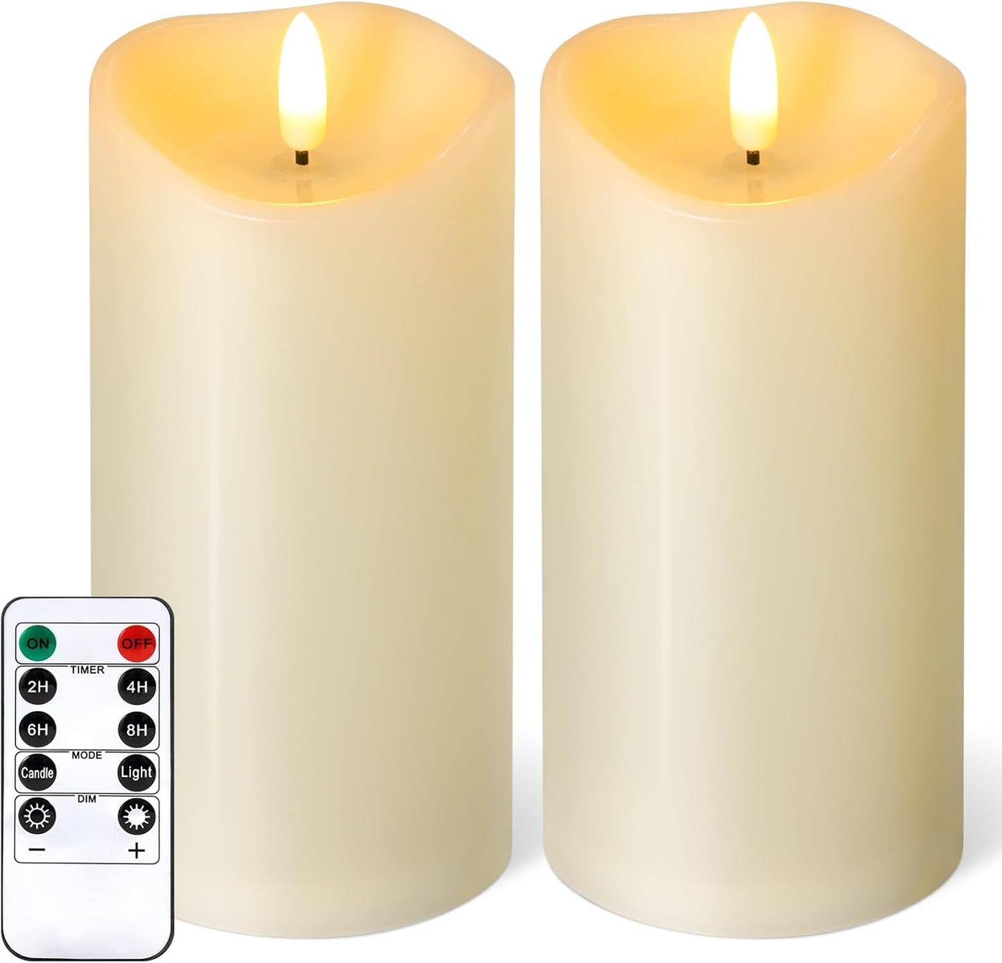 Outdoor Flameless Candles with Remote Timer - Waterproof Realistic Flickering LED Pillar Electric Battery Operated Fake Candle for Holiday Home Wedding Fireplace Decor - Ivory White 3 Pack (4”6”8”)