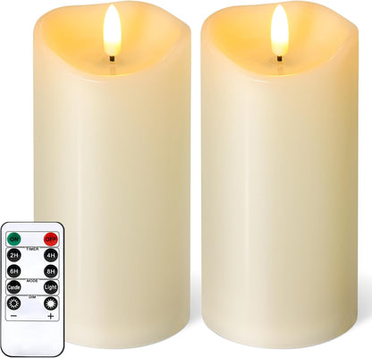Outdoor Flameless Candles with Remote Timer - Waterproof Realistic Flickering LED Pillar Electric Battery Operated Fake Candle for Holiday Home Wedding Fireplace Decor - Ivory White 3 Pack (4”6”8”)