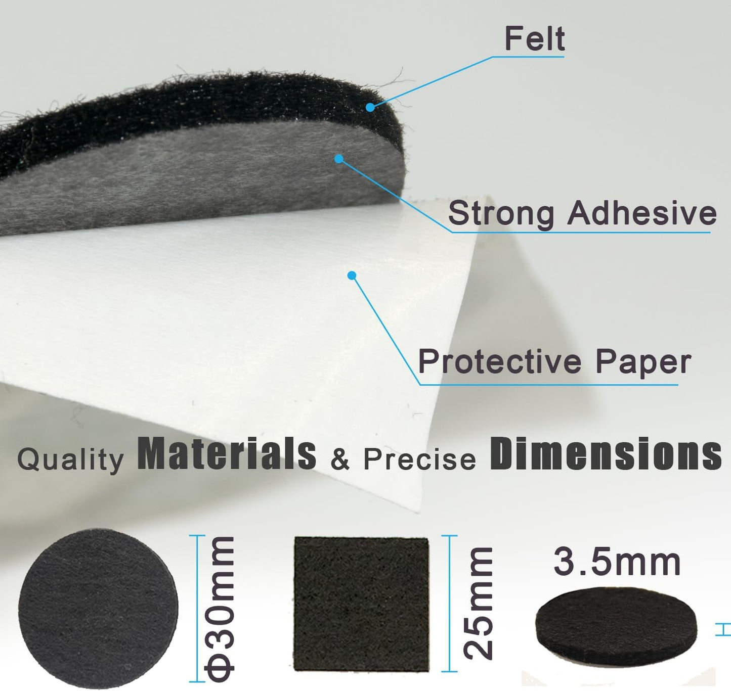 Felt Furniture Pads for Hardwood Floors, 54 Pcs Self-Adhesive Chair Leg Pads, 3.5mm Thick Non-Slip Round & Square Floor Protectors for Tile Floors, No Residue Black Felt Pads