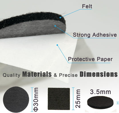 Felt Furniture Pads for Hardwood Floors, 54 Pcs Self-Adhesive Chair Leg Pads, 3.5mm Thick Non-Slip Round & Square Floor Protectors for Tile Floors, No Residue Black Felt Pads