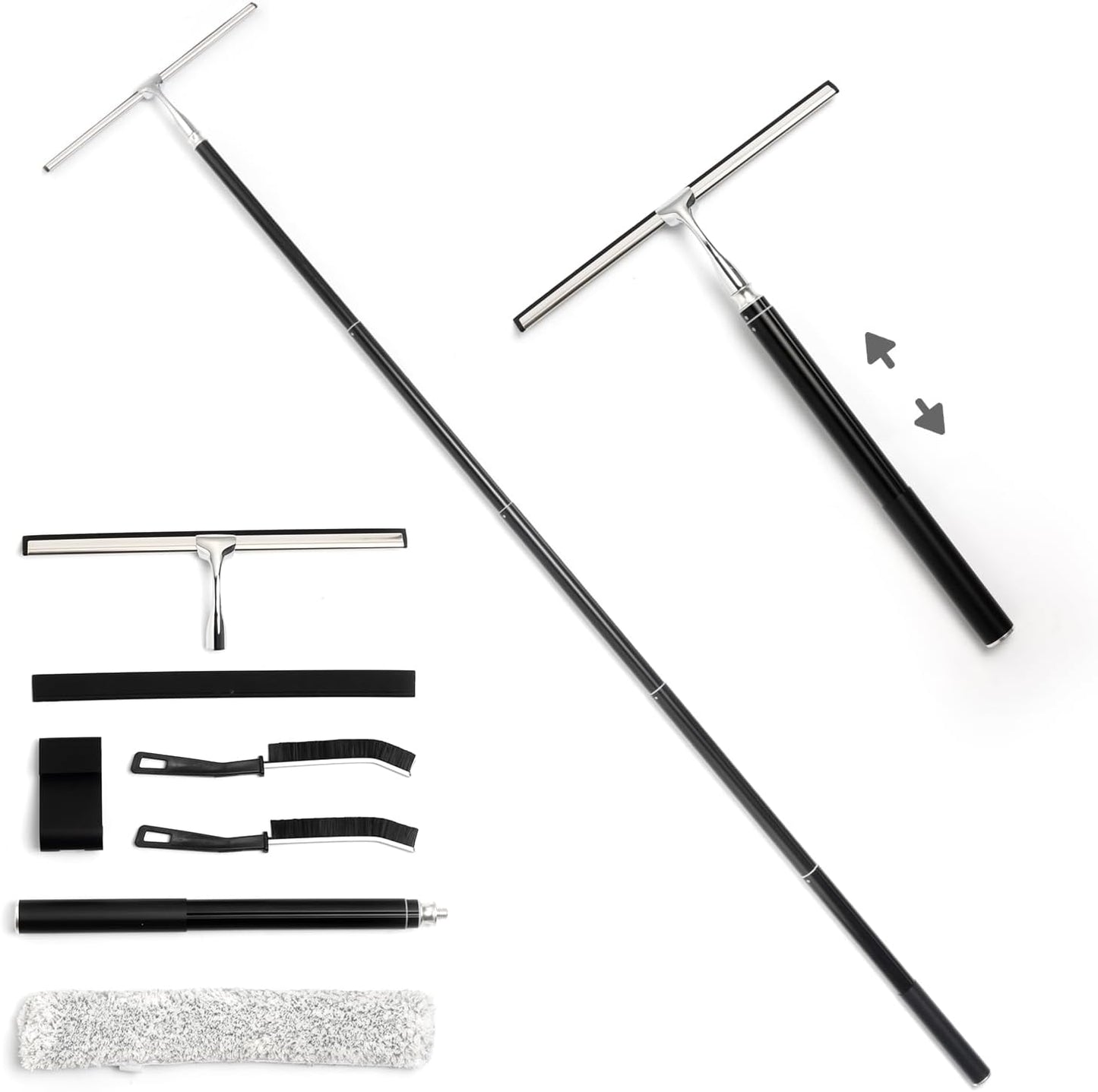 10.7“ Wide All-Purpose Shower Squeegee for Glass Doors, Squeegee for Shower Glass with Hook, Window Squeegee for Home, Small Squeegee for Shower, Bathroom, Car Glass, Mirror (Black)