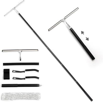 10.7“ Wide All-Purpose Shower Squeegee for Glass Doors, Squeegee for Shower Glass with Hook, Window Squeegee for Home, Small Squeegee for Shower, Bathroom, Car Glass, Mirror (Black)