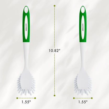Amazer Dish Brush with Handle, 2 Pack Kitchen Scrub Brushes for Cleaning, Dish Scrubber with Stiff Bristles for Sink, Pots, Pans