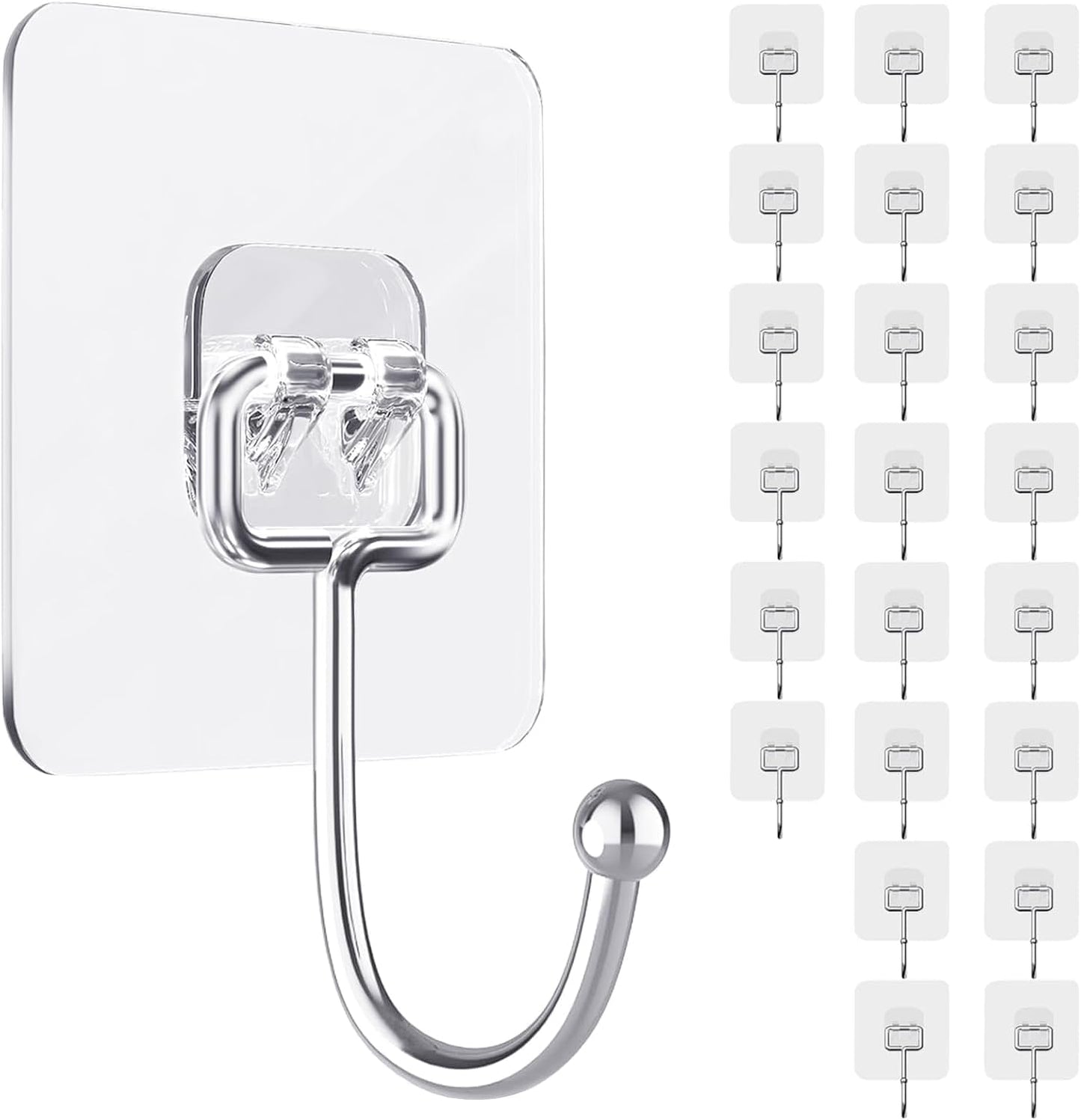 D Global Clear Adhesive Wall Hooks, Heavy Duty Self Adhesive, Waterproof & Removable, No Damage for Bathroom Kitchen Outdoor Use (12 Separable Large Hook)