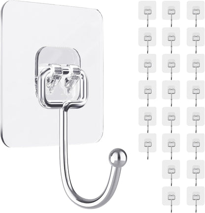 D Global Clear Adhesive Wall Hooks, Heavy Duty Self Adhesive, Waterproof & Removable, No Damage for Bathroom Kitchen Outdoor Use (12 Separable Large Hook)