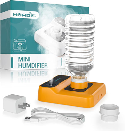 Travel Humidifier, Portable Small Humidifier for Plants, Bedroom, Office, Hotel or Car, Battery Operated Mini Cool Mist Humidifiers, Quiet 23dB, Auto-off, Night Light & BPA-Free, White