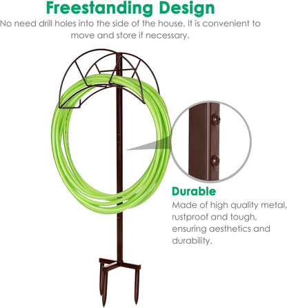TomCare Garden Hose Holder 4 Spikes Garden Hose Reel Hose Stand Upgraded Water Hose Storage with Tool Hooks Garden Hose Hanger Organizer Holds 160ft Hoses for Outside Yard Lawn, Black