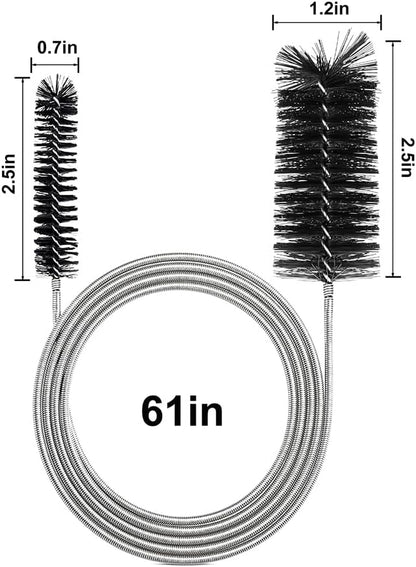 2-Pack Flexible Dual-Ended Aquarium & Kitchen Tube Brush – Stainless Steel Core with Durable Black Plastic, 61-Inch Long Cleaning Tool for Hoses, Pumps, and Narrow Pipes（Black）