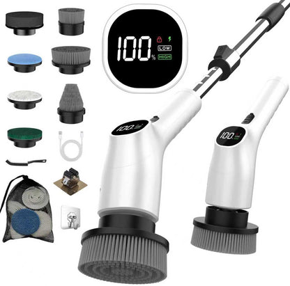 WKY-Electric Spin Scrubber - 10-in-1 Cordless Shower Scrubber & Cleaning Brush with Extendable Handle, 2 Speeds, IPX7 Waterproof Brush Heads, LED Display, Smart AI Chip,for Bathroom, Kitchen White
