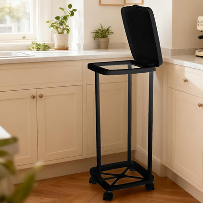 Collapsible Trash Bag Holder Portable Garbage Bin Holder Stand for Kitchen Outside High Capacity Plastic Outdoor Trash Can with Lid for Parties and Camping, Black