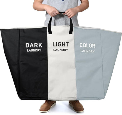 168L Laundry Hamper, Large Blanket Storage Basket Sorter 3 Section Bag Organizer for Dirty Clothes - Toys - Towel,15 X 23 X 28 inch Heavy Duty Laundry Cart Baskets (Black and white gray bag)