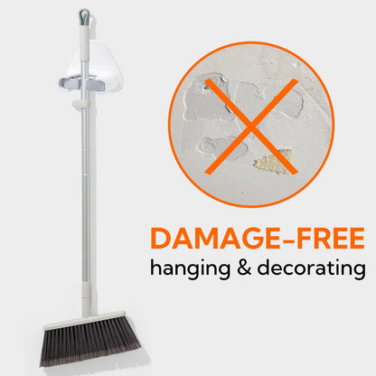 hookay 10lbs Broom and Mop Grippers, Damage-Free Hanging Wall Mount Broom Holder, No Tools Removable Hanging Organizer for home organization, Holds up to 10 lb, 2 Hangers and 6 Adhesive Strips
