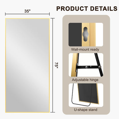 FICTOR Full Length Mirror with Stand, Floor Standing Mirror Full Body, HD Shatterproof Black Frame Wall Mirror for Bedroom, Living Room, Dressing Room & Entryway, 56"x15"