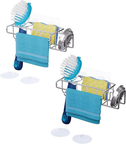 HapiRm 4 in 1 Sink Caddy Sponge Holder, SUS304 Stainless Steel Kitchen Brush Holder and Dish Cloth Hanger, Kitchen Organizers and Storage Essentials - Silver