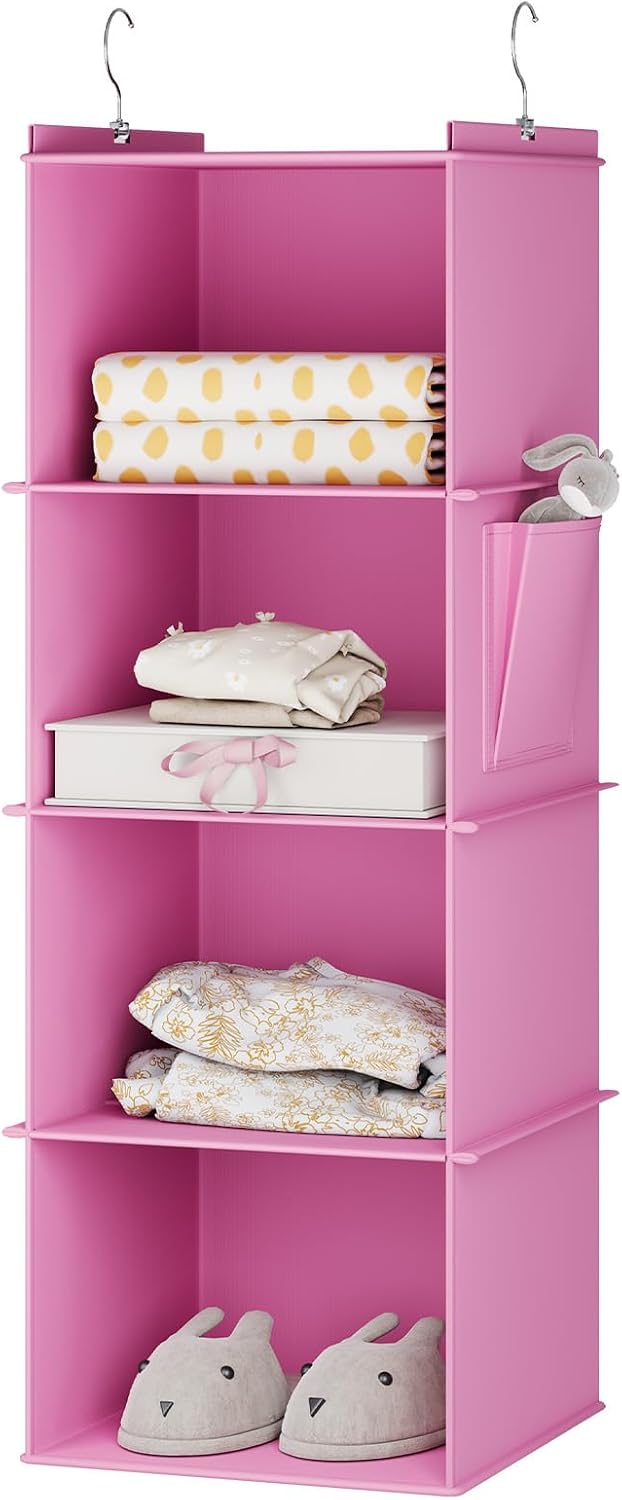 YOUDENOVA Hanging Closet Organizer, 4-Shelf Closet Hanging Storage Shelves, Grey