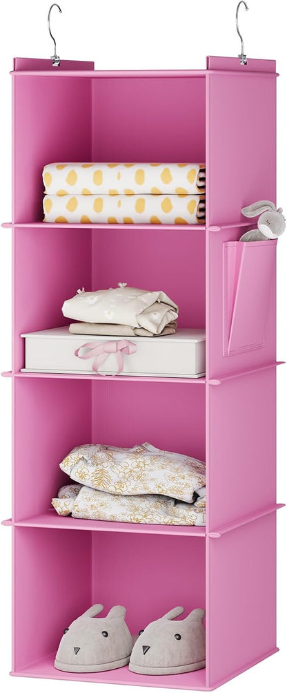 YOUDENOVA Hanging Closet Organizer, 4-Shelf Closet Hanging Storage Shelves, Grey