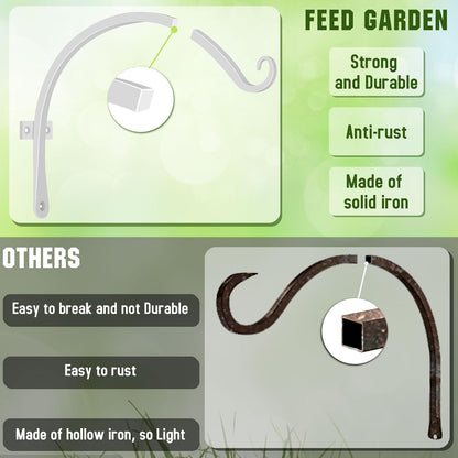 FEED GARDEN Heavy Duty Plant Hangers Outdoor Indoor, 8 Inch 2 Pack Metal Hanging Bracket Holds Up to 44 lbs, Wall Brackets for Hanging Baskets, Bird Feeders,Wind Chime& Lanterns, Black