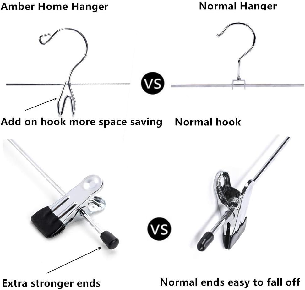 Amber Home 12 Pack Heavy Duty Add on Metal Pants Skirt Hangers, Stackable Add-on Metal Clothes Hangers with 2-Adjustable Clips, Cascading Clip Hangers Space Saving for Jeans, Slacks