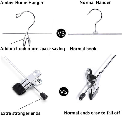 Amber Home 12 Pack Heavy Duty Add on Metal Pants Skirt Hangers, Stackable Add-on Metal Clothes Hangers with 2-Adjustable Clips, Cascading Clip Hangers Space Saving for Jeans, Slacks