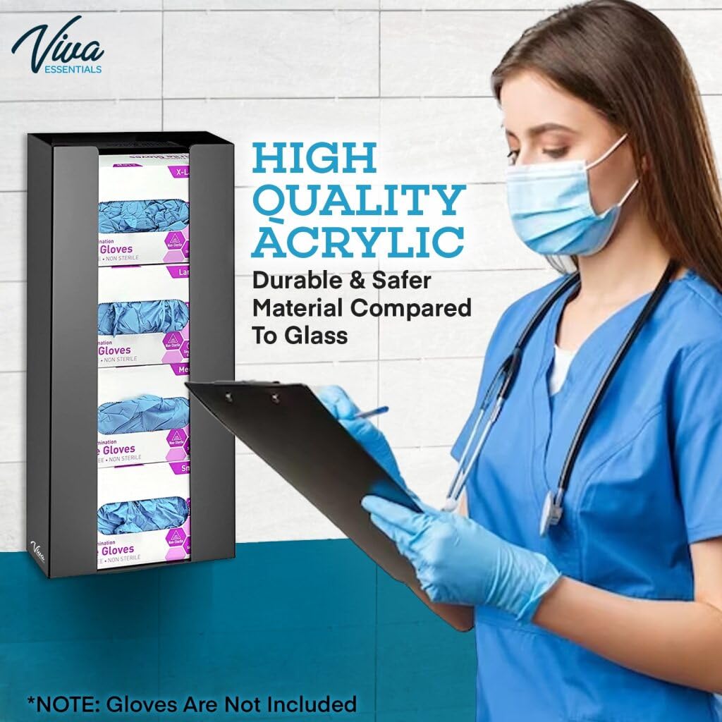 AdirMed VivaEssentials Double Glove Box Holder, Wall Mount or Free Standing Black Acrylic Glove Holder