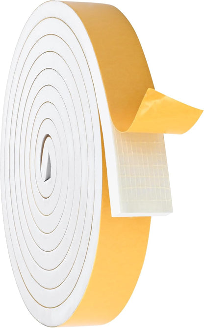ToLanbbt White Door Window Weather Stripping Self Adhesive Foam Tape High Density Foam Sealing Strip Window Insulation Weatherproof Gasket Tape for Doors and Windows (1/2" W X 1/8" T X 16.5')