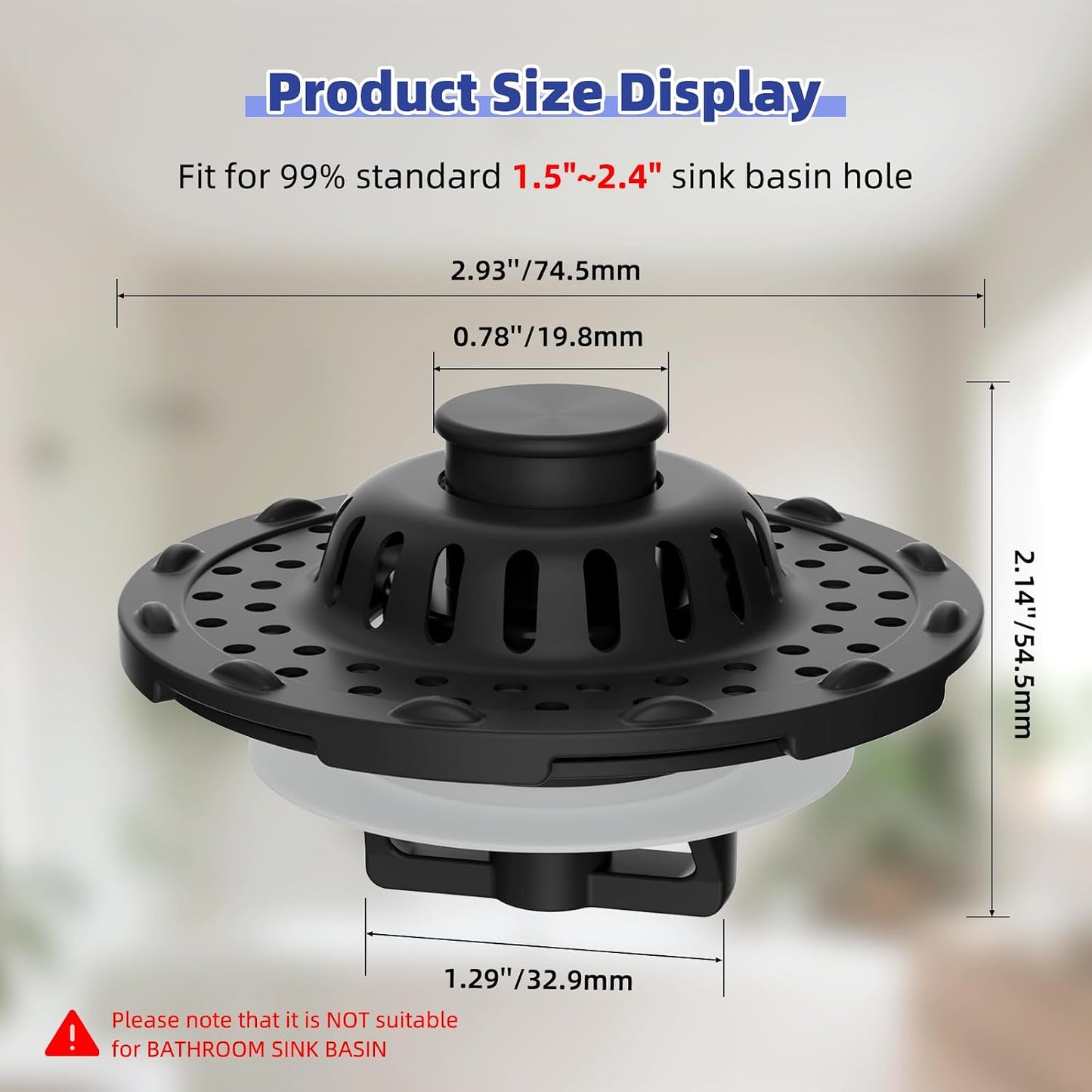 Universal Bathtub Drain Stopper Shower Drain Hair Catcher, Tub Stopper with Visible Top Strainer, Upgraded 3 in 1 Pop-up Drain Plug Fit for 1.5 to 2.4" Hole, Stainless Steel Filter Basket, Chrome