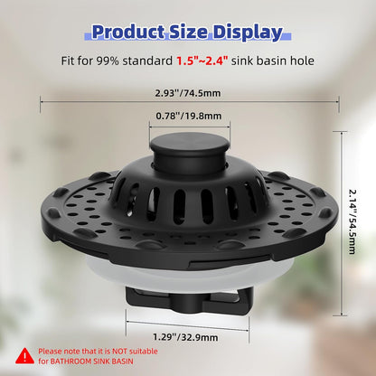 Universal Bathtub Drain Stopper Shower Drain Hair Catcher, Tub Stopper with Visible Top Strainer, Upgraded 3 in 1 Pop-up Drain Plug Fit for 1.5 to 2.4" Hole, Stainless Steel Filter Basket, Chrome