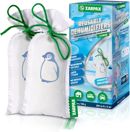 ZARPAX Household Mini Moisture Absorbers | 5.5oz SET OF 2 Reusable Dehumidifier Bags | Closet Humidity Absorber | Absorbs Moisture Damp Bad Odours | Closet Dehumidifier 100% Leakproof