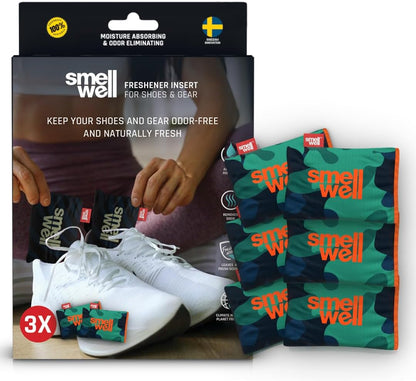SmellWell - Scented Shoe Deodorizer Inserts - Odor Eliminators - Activated Bamboo Charcoal + Minerals - Natural Fresheners for shoes, bags, gloves - 2 x 1.8oz Original Size - Black Zebra